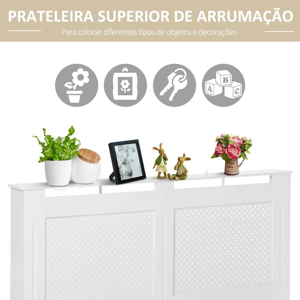 Cobertura para Radiador em MDF com Ripas e Prateleira Superior 151,5x19x82 cm Branco