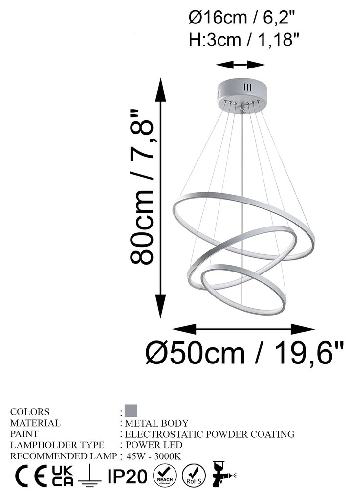 Candeeiro de Teto LED "Simit" Regulável – Cinzento – 50x50x80 cm – Des