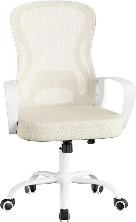 Cadeira de escritório ergonómica de malha, cadeira de secretária 60 x 60 x (95,5-105,5) cm com função de balanço bege-branco