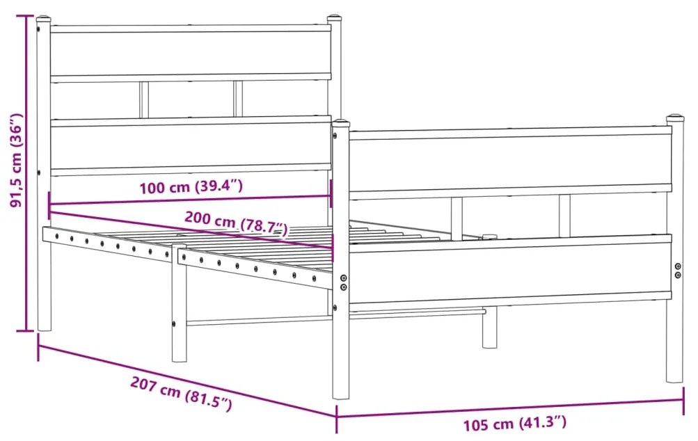 Estrutura de cama sem colchão 100x200 cm metal carvalho sonoma