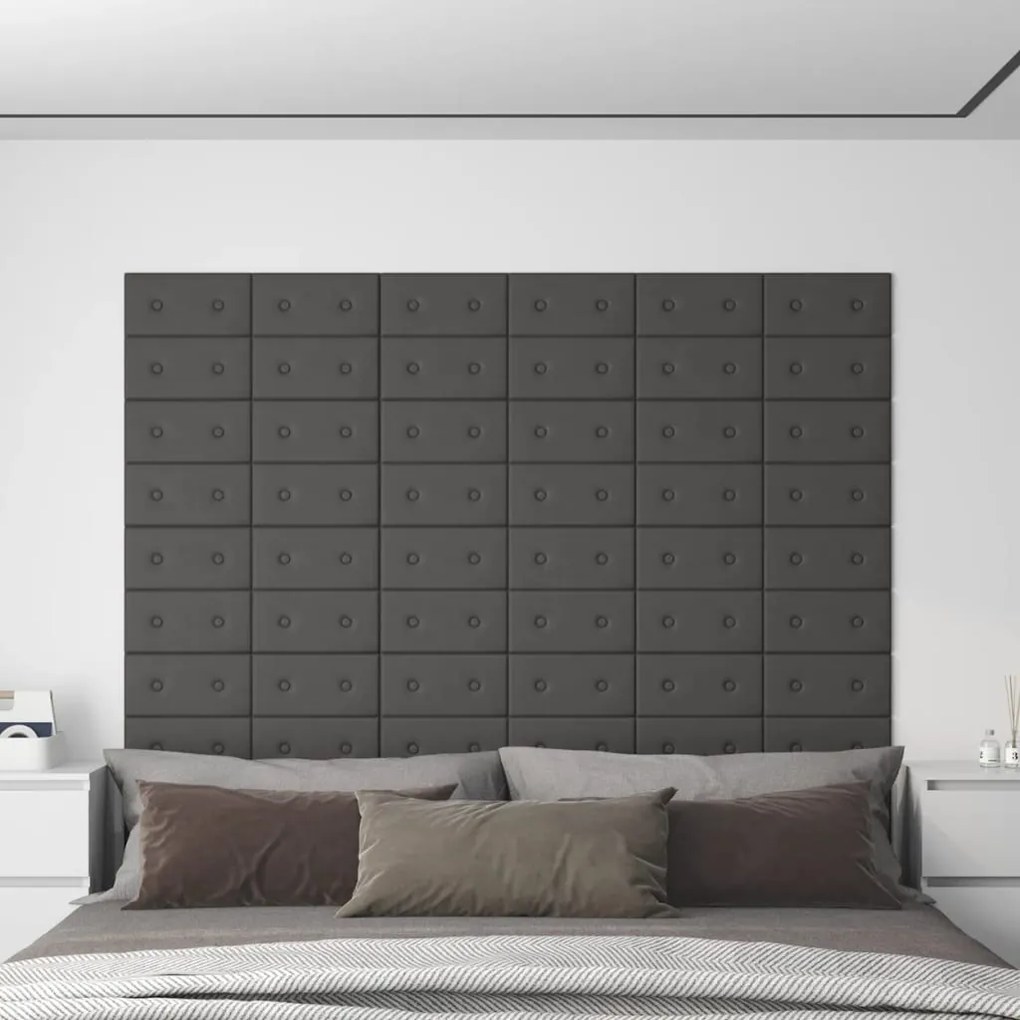 Painel de parede 12 pcs 30x15 cm couro artificial 0,54 m² cinza