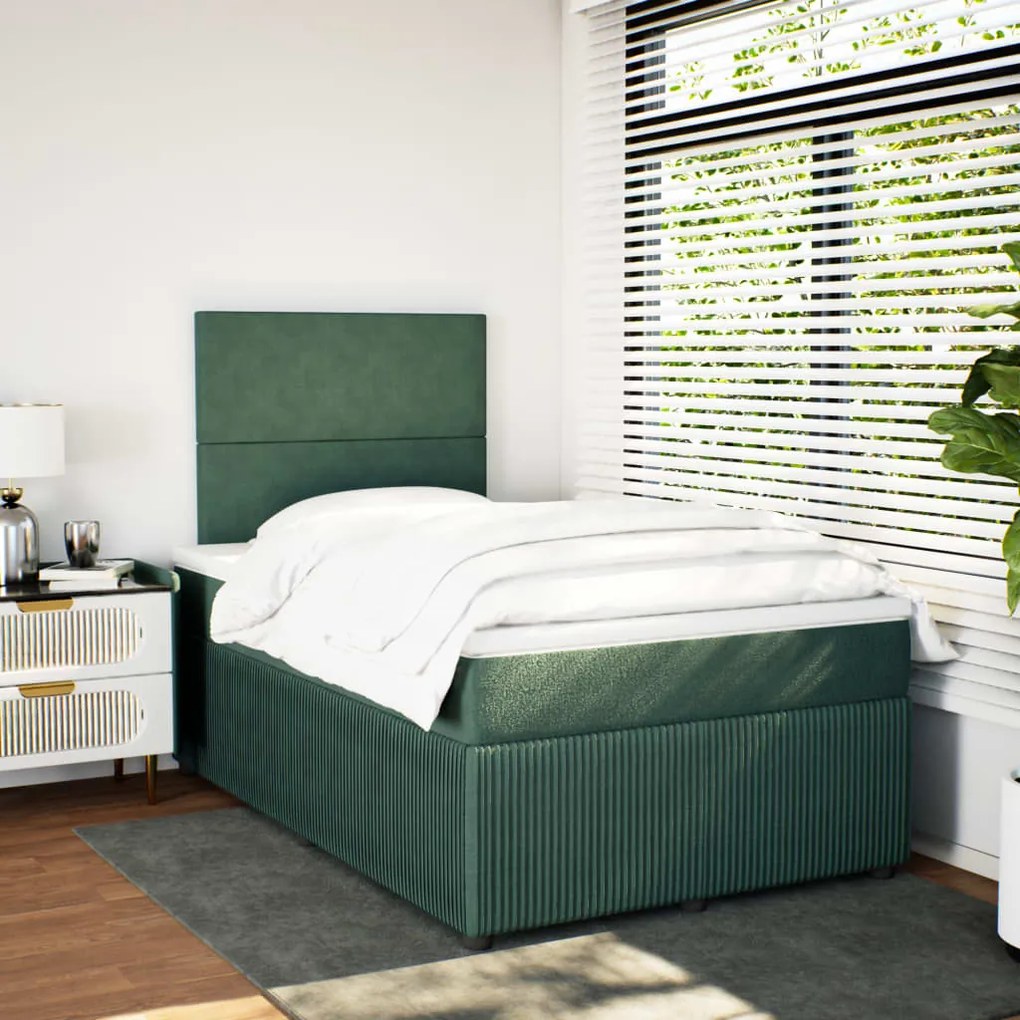 Cama boxspring com colchão 120x200 cm veludo verde-escuro