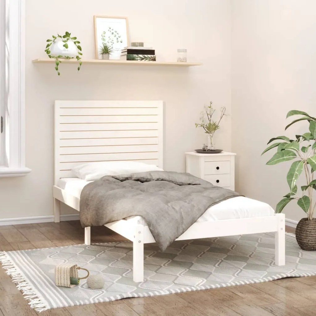 vidaXL Estrutura de cama 90x200 cm madeira maciça branco