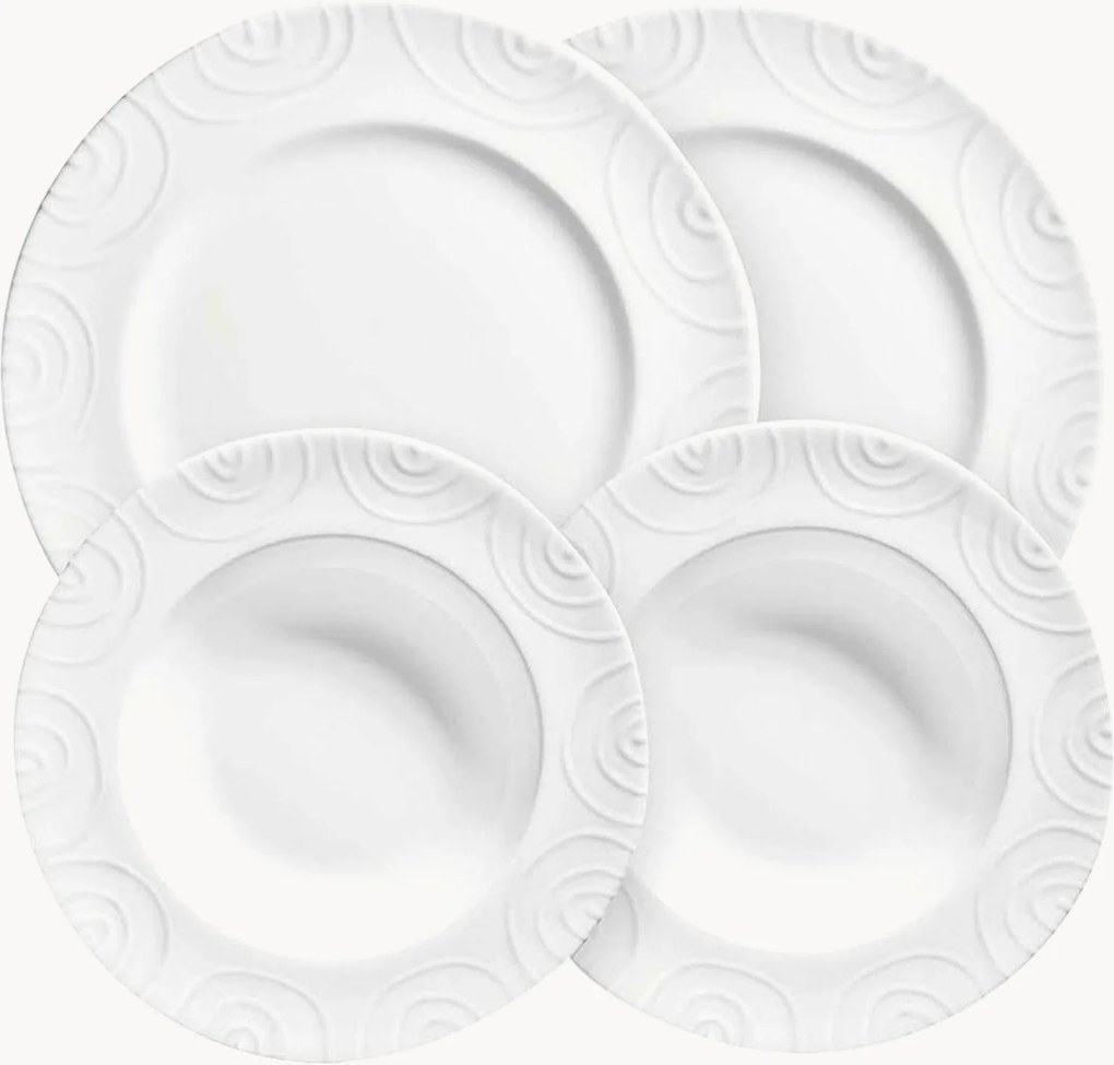 Conjunto de loiça artesanal Weißgeflammt, 2 pessoas, conjunto de 4