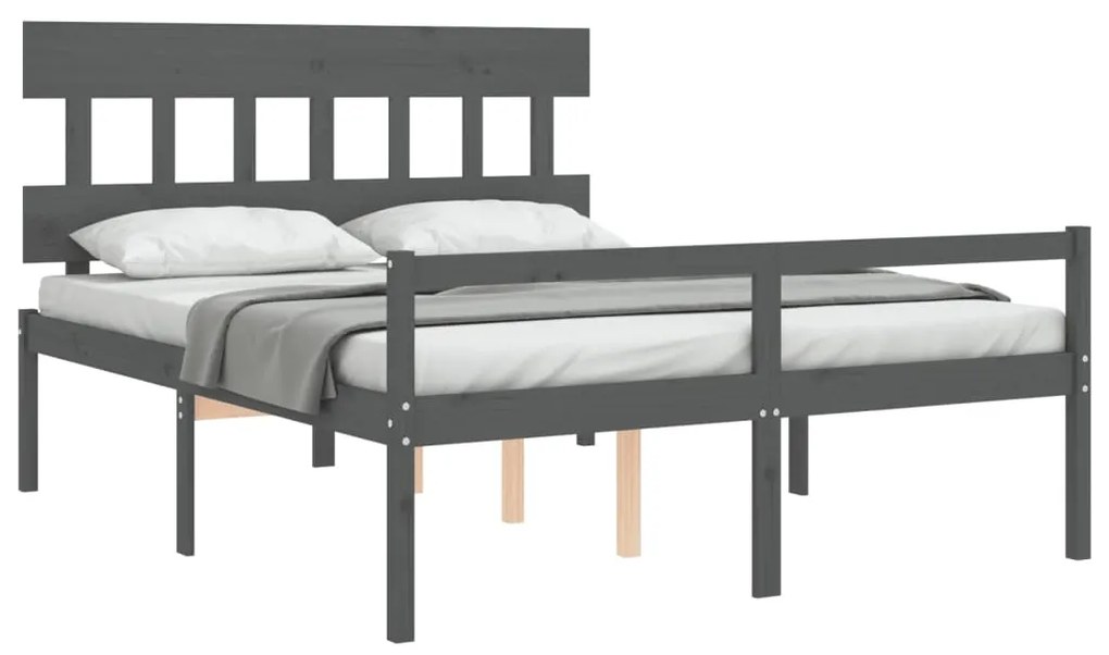 Cama para idosos king size com cabeceira madeira maciça cinza