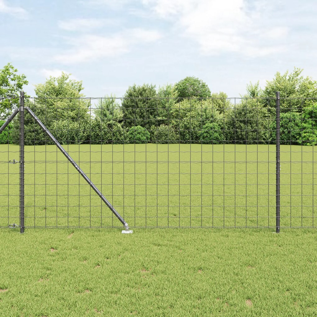 Cerca Euro com 7 Postes em Espeto 1.4x10 m Aço Galvanizado Cinza