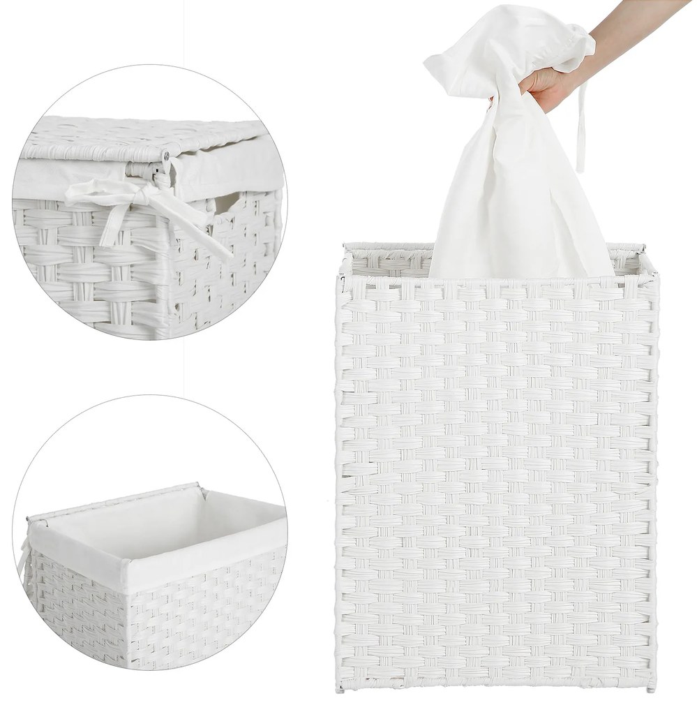 Cesto de roupa suja em Polyrattan 46 x 33 x 60 cm Branco