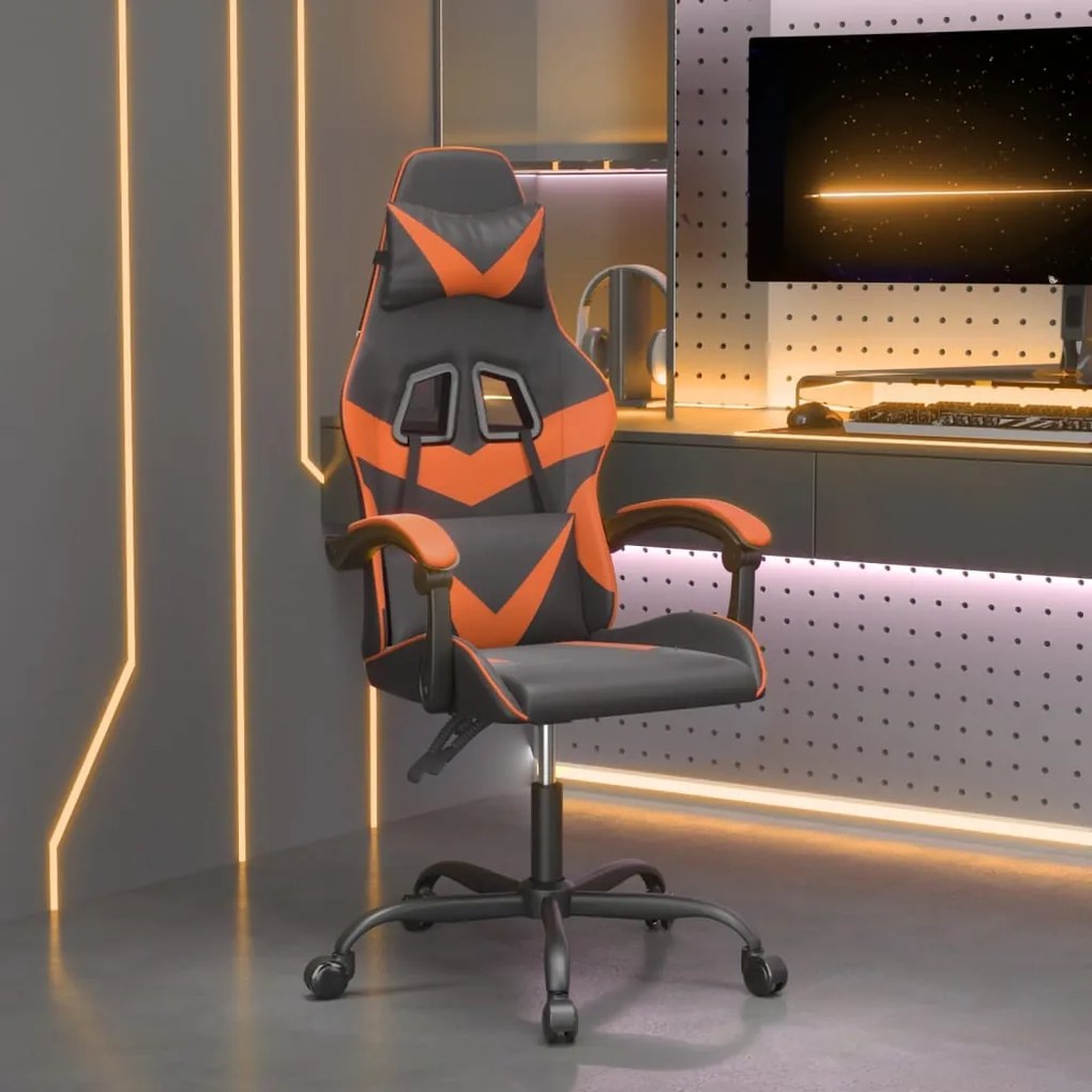 vidaXL Cadeira gaming giratória couro artificial preto e laranja