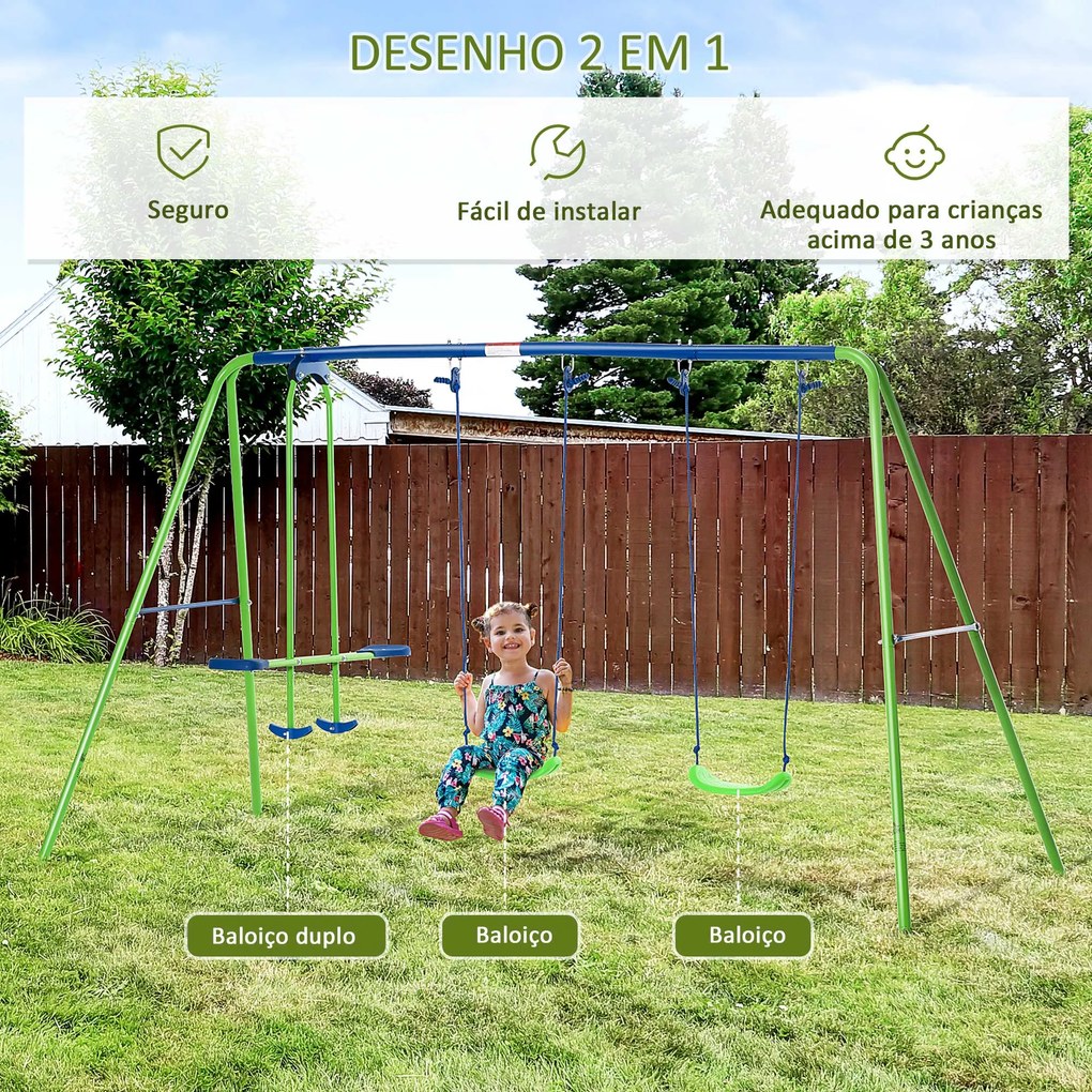 Conjunto de Baloiços de Jardim de Metal com Altura Ajustável Baloiços