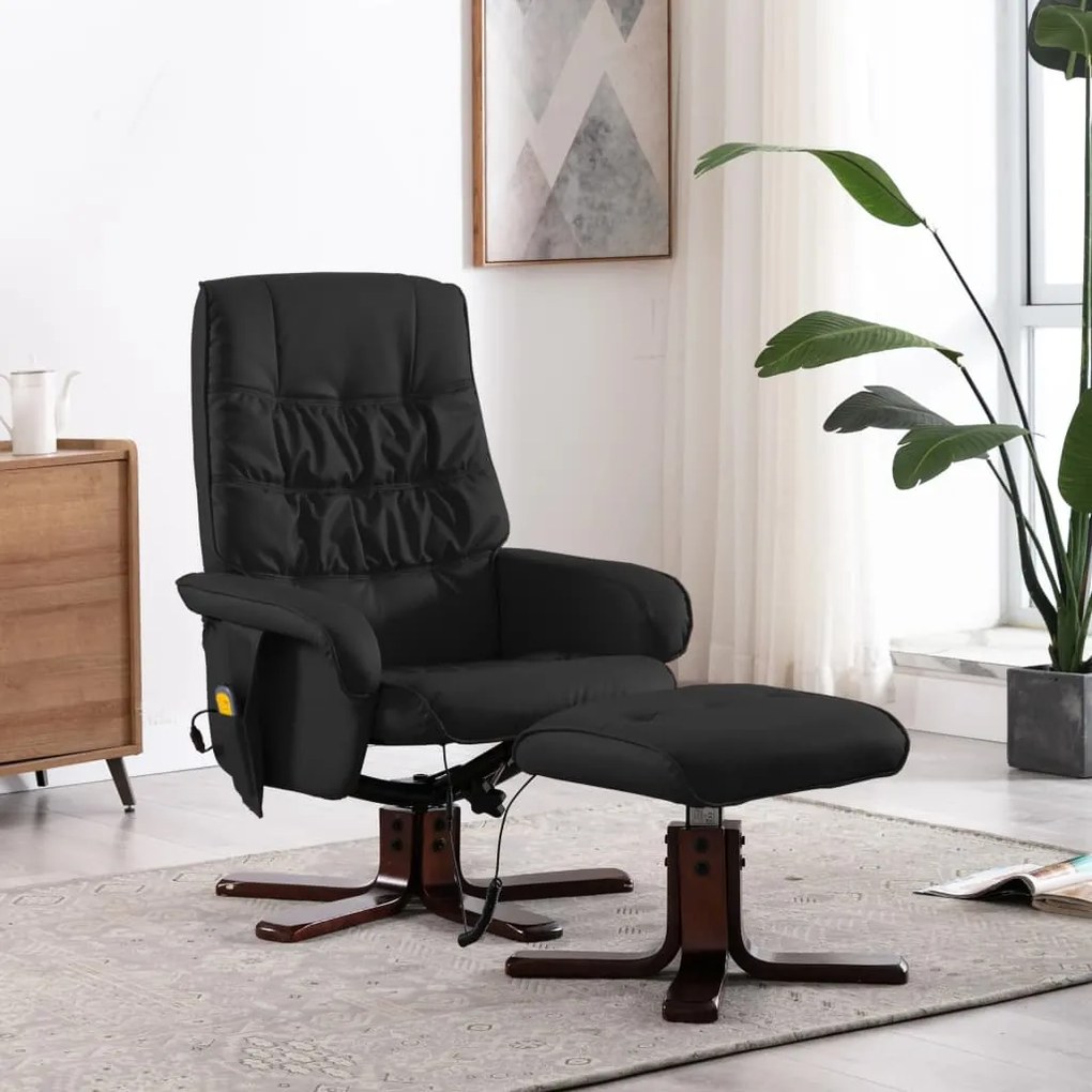 vidaXL Cadeira massagens reclinável + apoio pés couro artificial preto