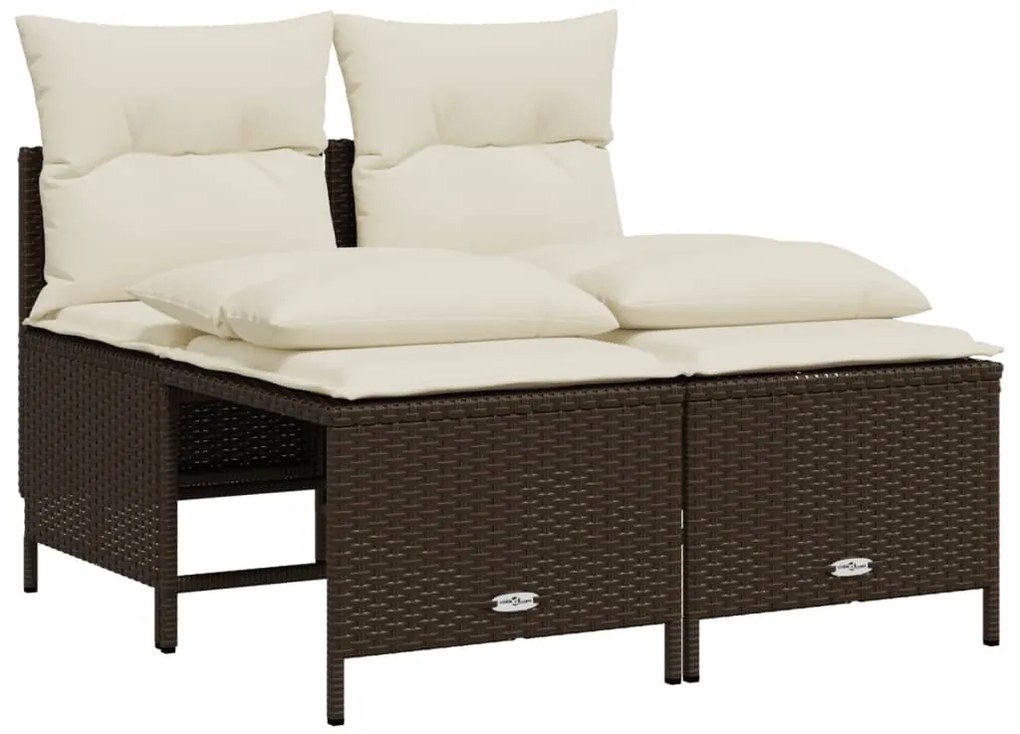 5 pcs conjunto sofás p/ jardim c/ almofadões vime PE castanho
