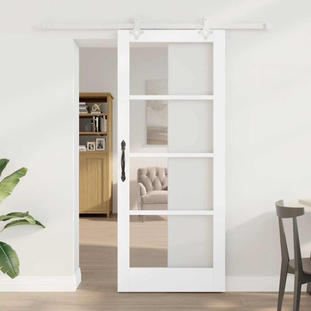 Conjunto de Porta Deslizante vidaXL com Conjunto de Ferragens Branco 83x202 cm Madeira Sólida de Pinheiro