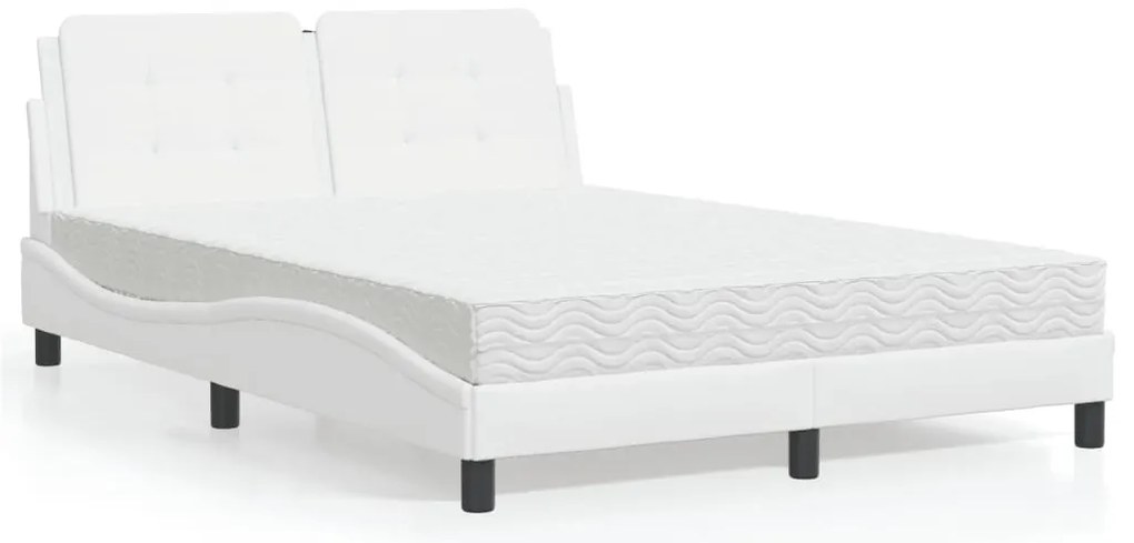 Cama com colchão 140x200 cm couro artificial branco