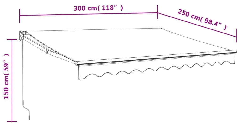 Toldo retrátil automático 3x2,5 m azul e branco