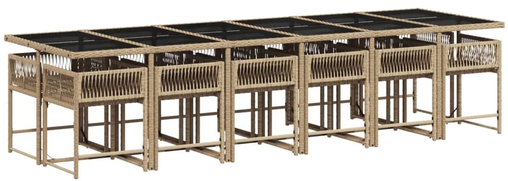 13 pcs conj. jantar jardim c/ almofadões vime PE bege misturado
