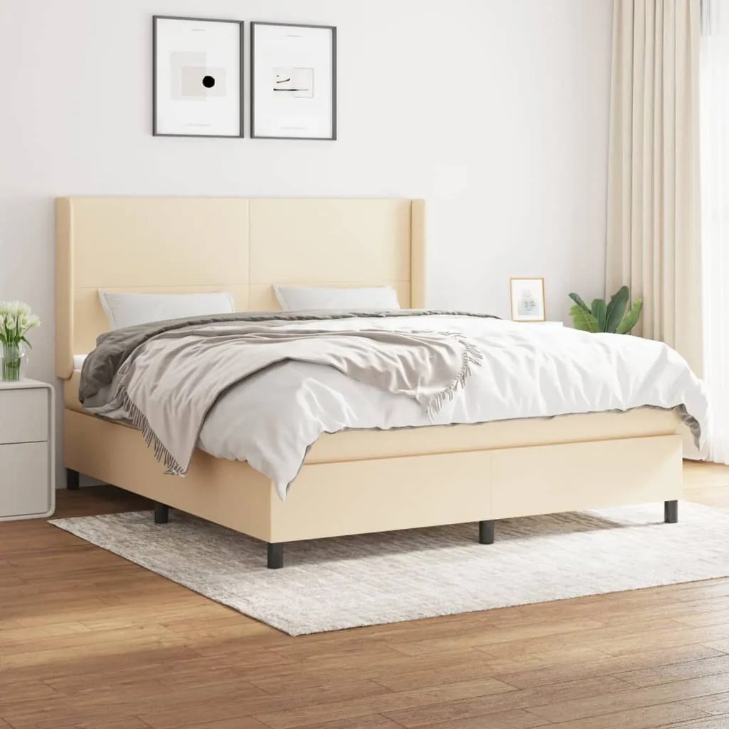 vidaXL Cama com molas/colchão 160x200 cm tecido cor creme