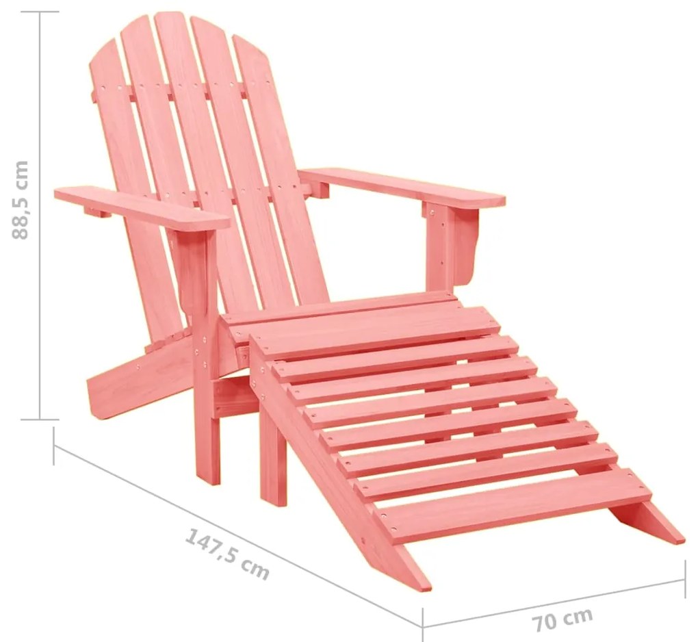 Cadeira Adirondack para jardim com otomano abeto maciço rosa