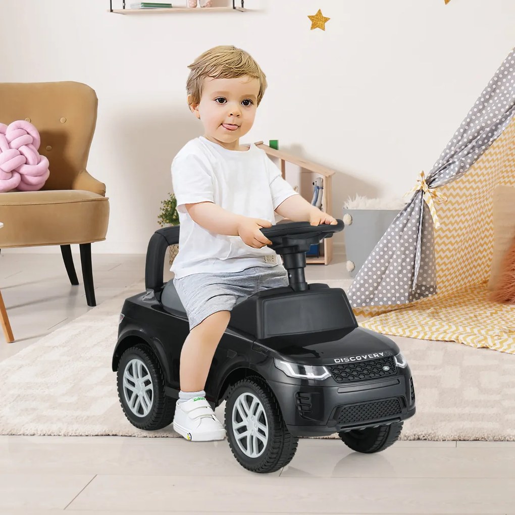 Andarilho para crianças forma de carro de 12 a 36 meses com buzina, sons e espaço para guardar Brinquedo para sentar e deslizar Preto