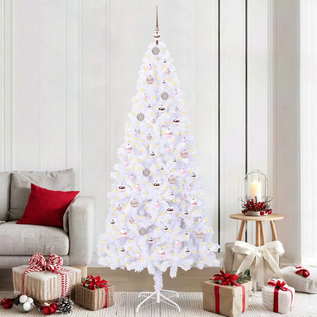 vidaXL Árvore de Natal Artificial com 300 LEDs Branco 210 cm PVC e Aço