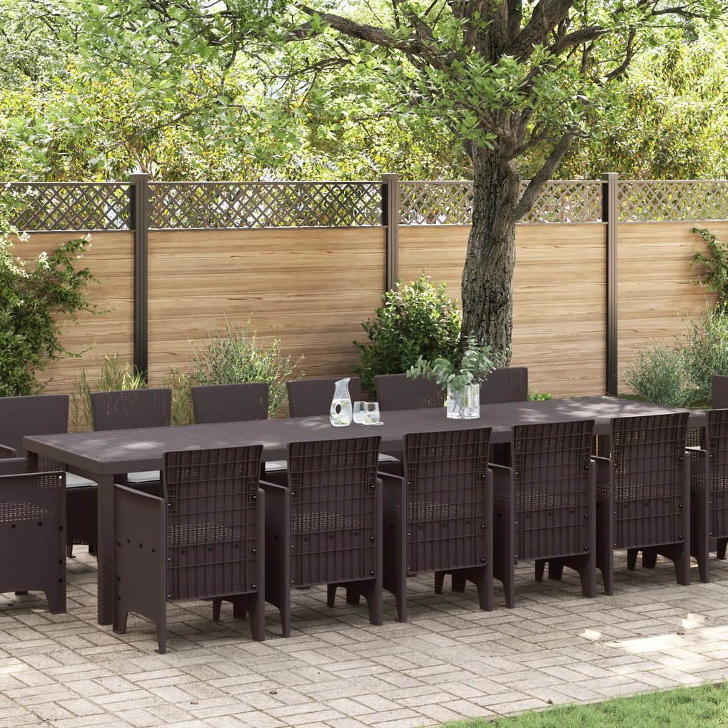 Conjunto de Jantar de 15 Peças para Jardim com Almofadas Castanho Rattan Poliéster