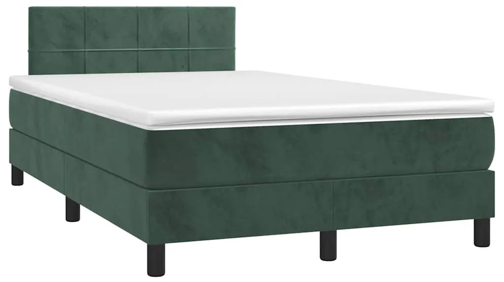 Cama box spring com colchão e luzes LED veludo verde-escuro