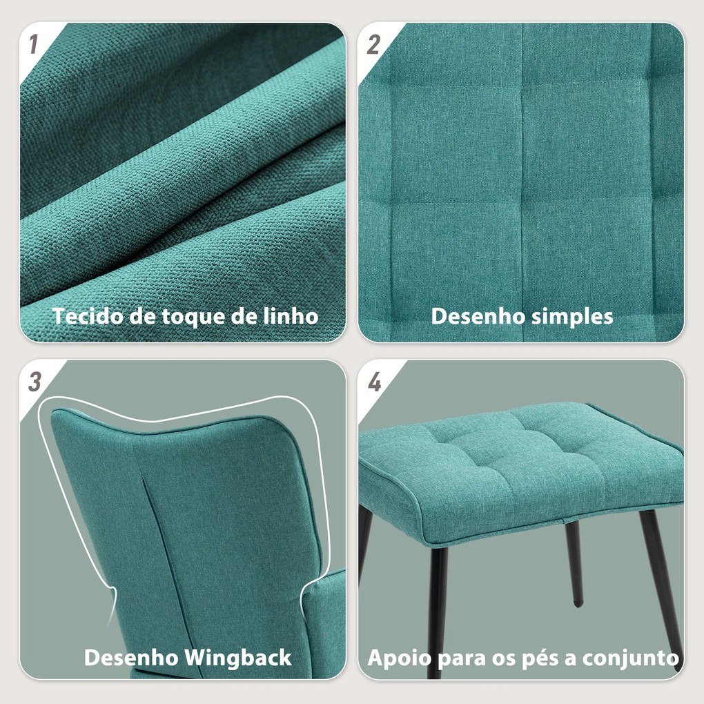 Poltrona Baloiço com Apoio para os Pés Poltrona Relax com Almofada Acolchoada e Anti-Tombo 64x89x90 cm Verde