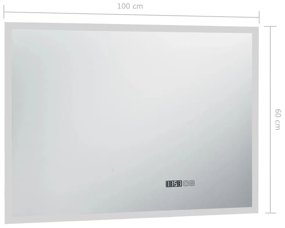 Espelho de parede LED c/ sensor tátil e horas p/ WC 100x60 cm