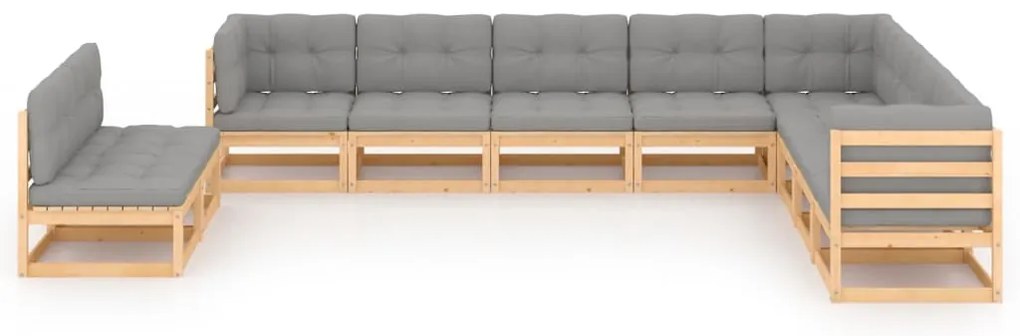 10 pcs conjunto lounge de jardim c/ almofadões pinho maciço
