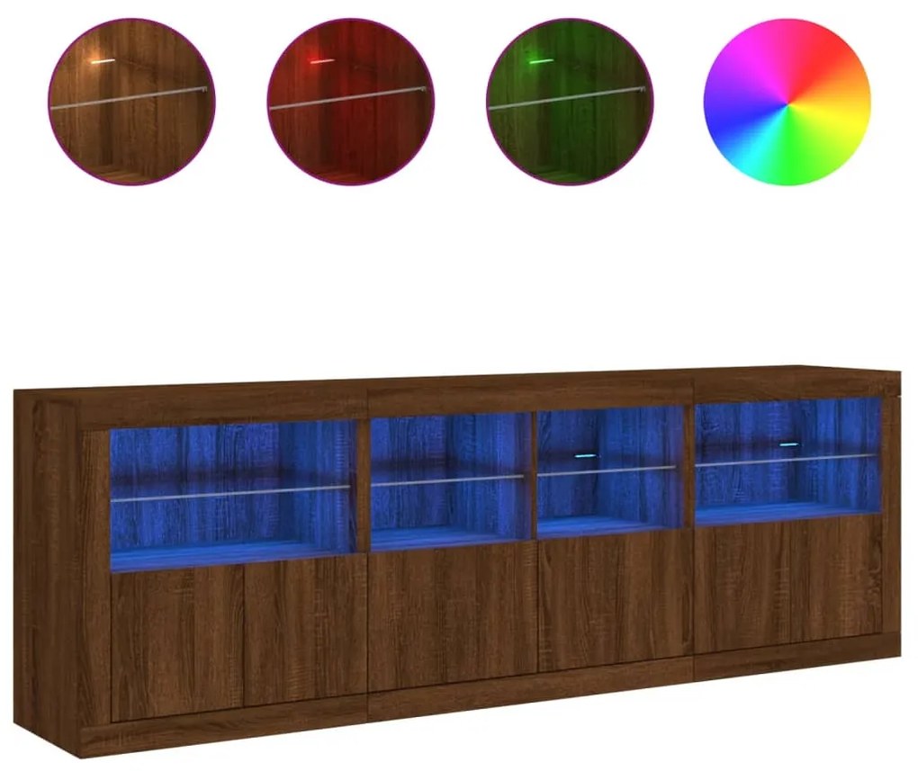 Aparador com luzes LED 202x37x67 cm carvalho castanho