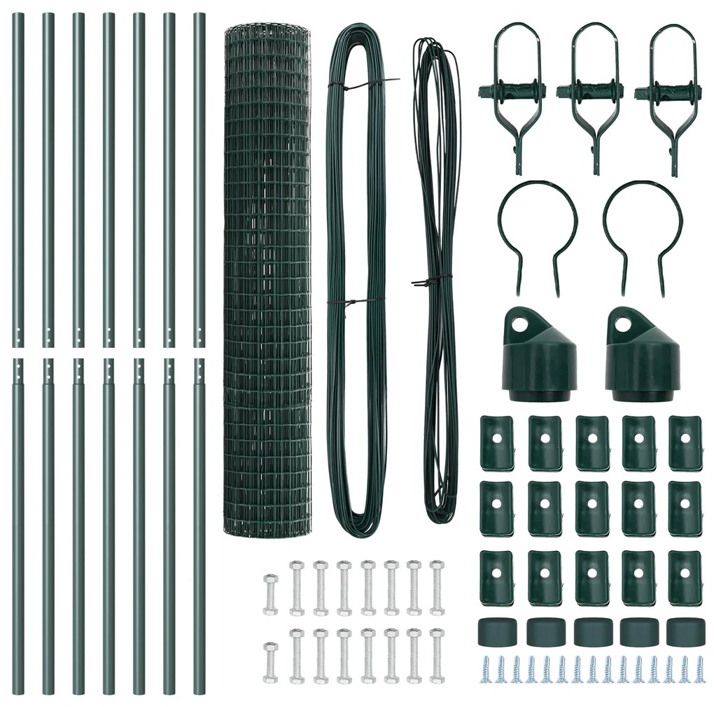 Cerca Euro com 7 Postes 1,5x10 m Aço Galvanizado Verde