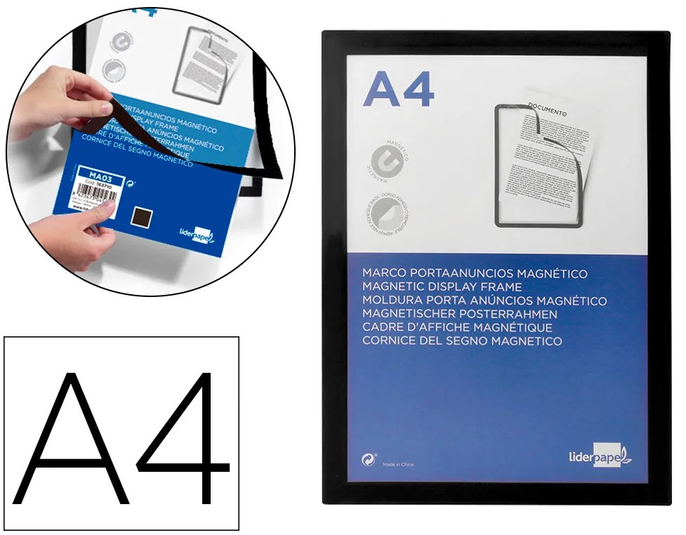 Moldura Porta Anuncios Liderpapel Magnetica Din a4 Suporte Adesivo Removivel Cor Preto