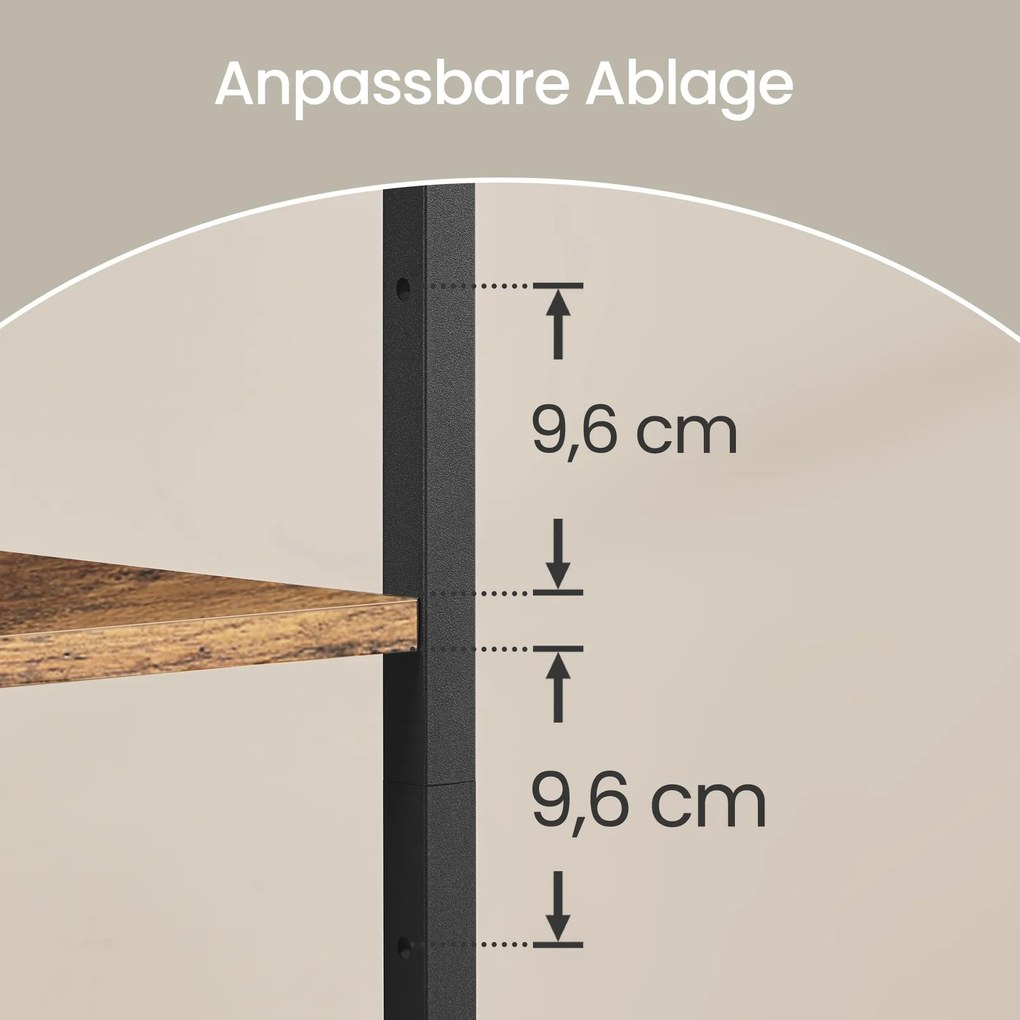 Armário de cozinha com 4 prateleiras, 40 x 80 x 140 cm com base de carregamento, 8 ganchos castanho-preto