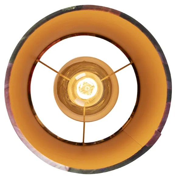 Candeeiro de teto com abajur de veludo flores com dourado 25 cm - Combi Preto Clássico / Antigo