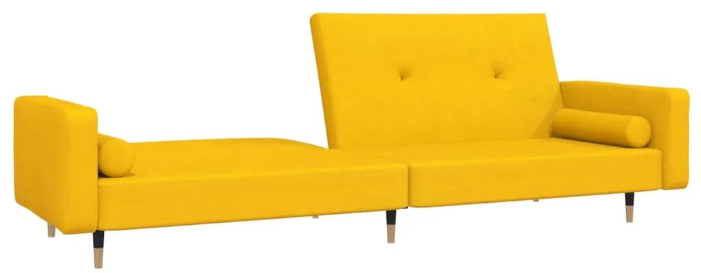 Sofá-cama 2 lugares com duas almofadas veludo amarelo