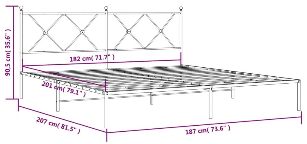 Estrutura de cama em metal com cabeceira 180x200 cm preto