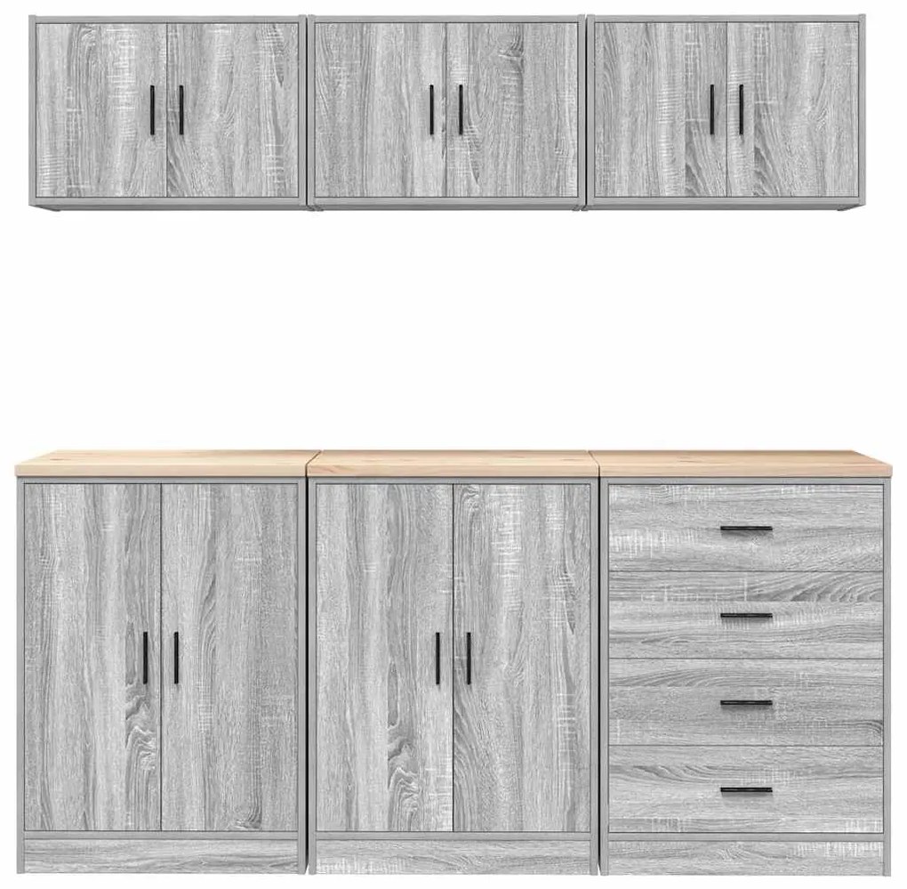 Armários de garagem 6 pcs derivados de madeira cinzento sonoma