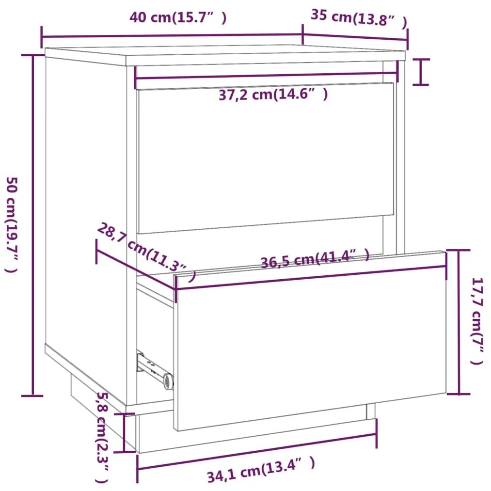 Mesas de cabeceira 2 pcs 40x35x50 cm pinho maciço branco