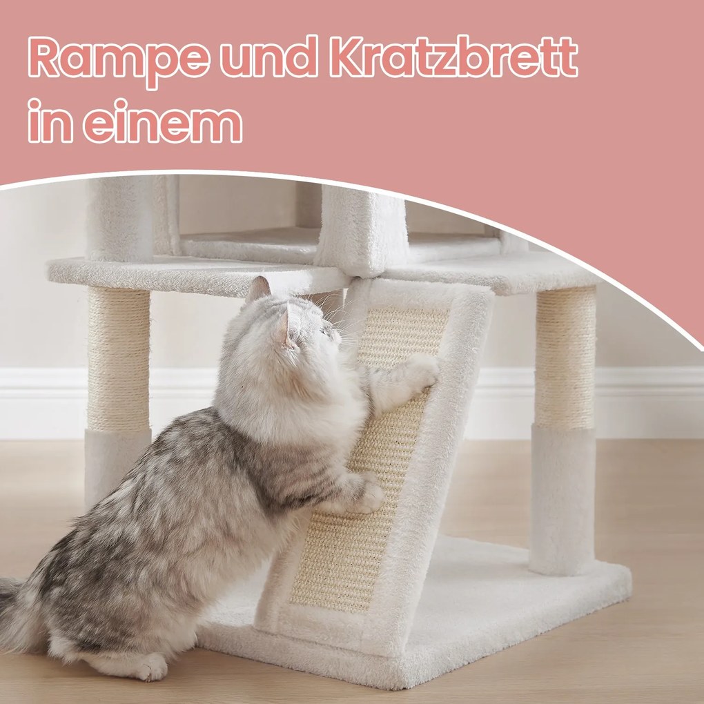 Arranhador para gatos com grande plataforma com caverna e cesto suspenso 48,1 x 48,1 x 96,1 cm branco
