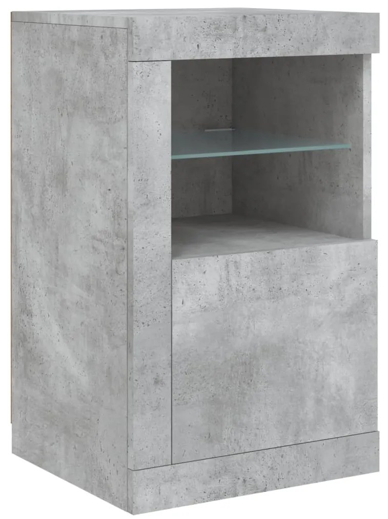 Aparador com luzes LED 123x37x67 cm cinzento cimento