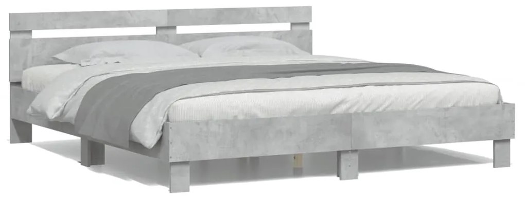 vidaXL Estrutura cama cabeceira e luzes LED 180x200cm cinzento cimento