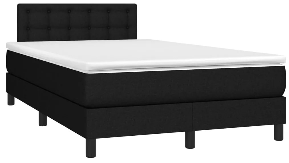 Cama box spring c/ colchão e LED 120x190 cm tecido preto