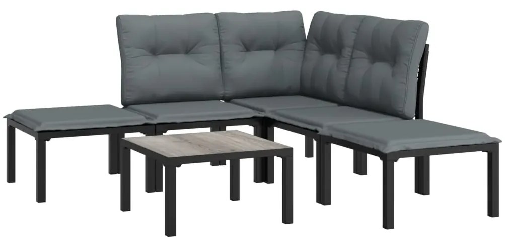 6 pcs conjunto lounge de jardim vime PE preto e cinzento
