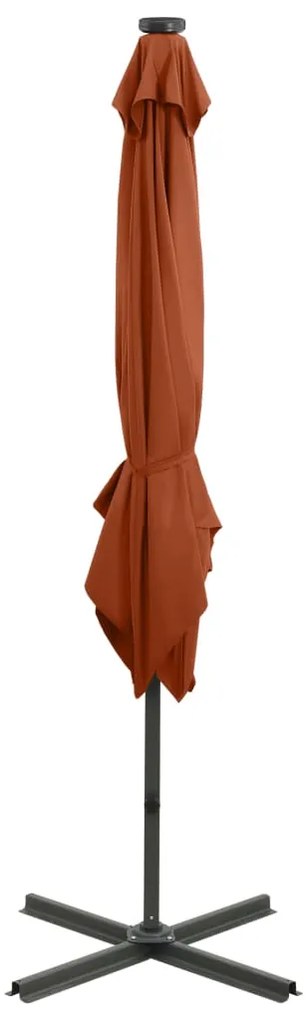 Guarda-sol jardim cantilever poste/luzes LED 250 cm terracotta