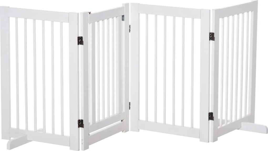 PawHut Barreira de Segurança para Cães em Madeira Dobrável para Escadas e Portas para Cães Pequenos e Médios de 4 Painéis 204x36x75 cm Branco | Aosom Portugal