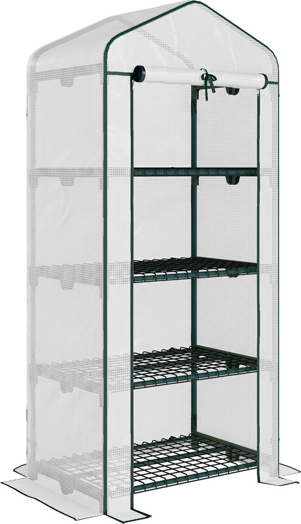 Estufa de Jardim com 4 Prateleiras e Cobertura de PE Estufa de Aço para Cultivo de Plantas Flores 70x50x160cm Branco