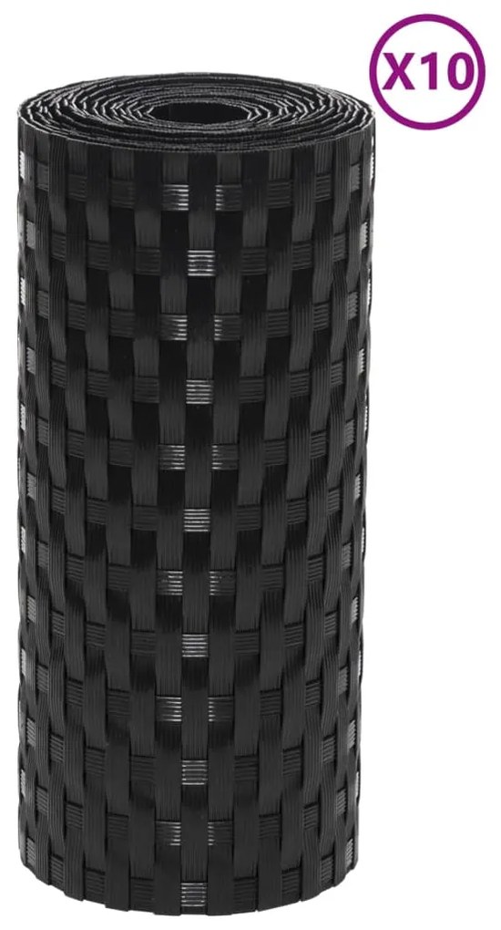 Telas de varanda 10 pcs 255x19 cm vime PE preto