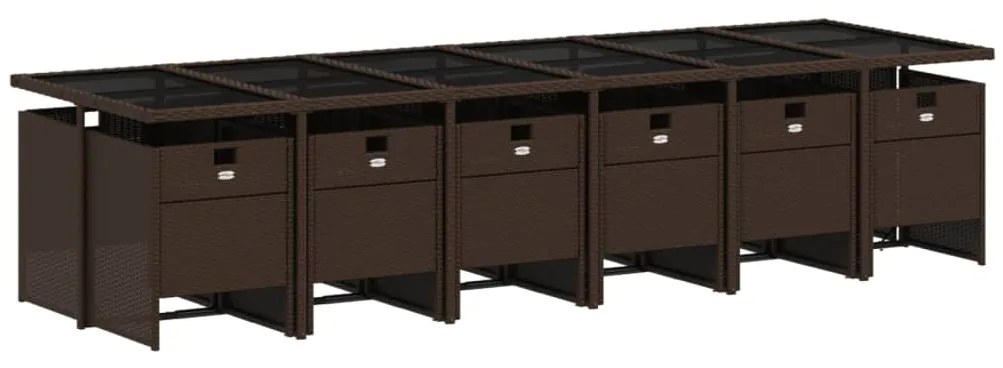 13 pcs conjunto jantar p/ jardim c/ almofadões vime PE castanho