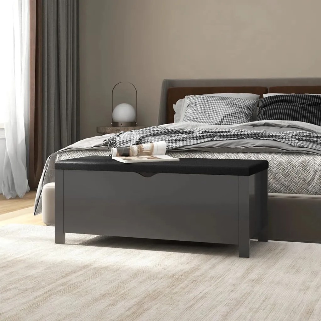 326770 vidaXL Caixa arrumação c/ almofadão contraplacado 105x40x45 cm cinza
