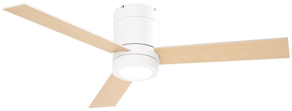 HOMCOM Ventoinha de Teto 48W com Luz LED Controle Remoto 3 Velocidades Temporizador 3 Lâminas de Madeira Ø112x25cm Branco | Aosom Portugal