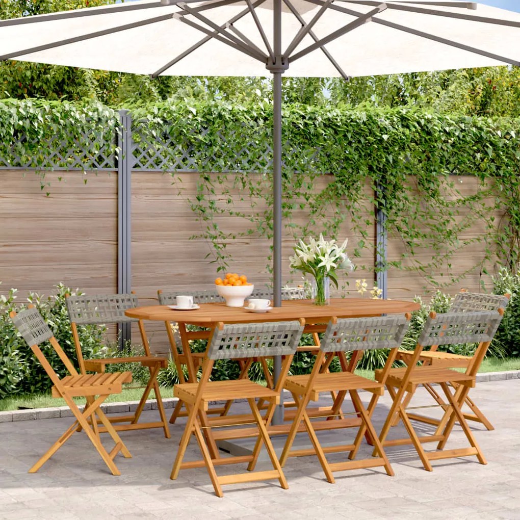 vidaXL Cadeiras de jardim dobráveis 8 pcs vime PE/madeira maciça cinza